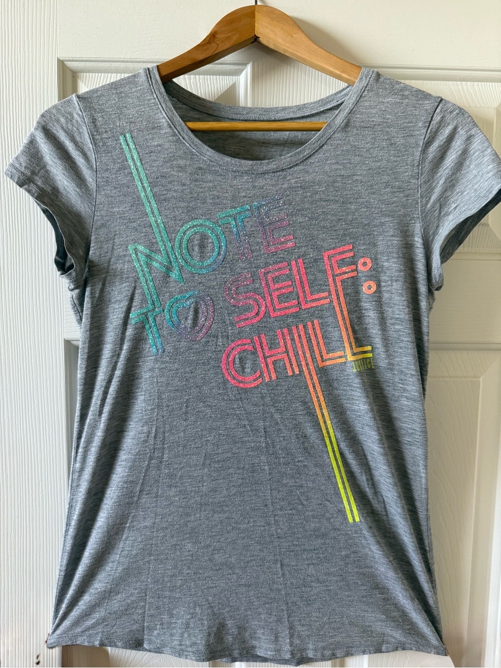 Justice Gray Tee with Multicolor 'Note to Self: Chill' Graphic